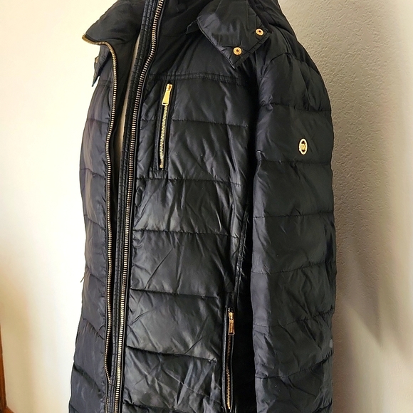 Michael Kors Long Black Winter Coat Large Hooded - Picture 8 of 16